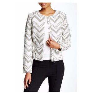 NWT 1. State blazer chevron print zip front peplum medium neutrals career wear